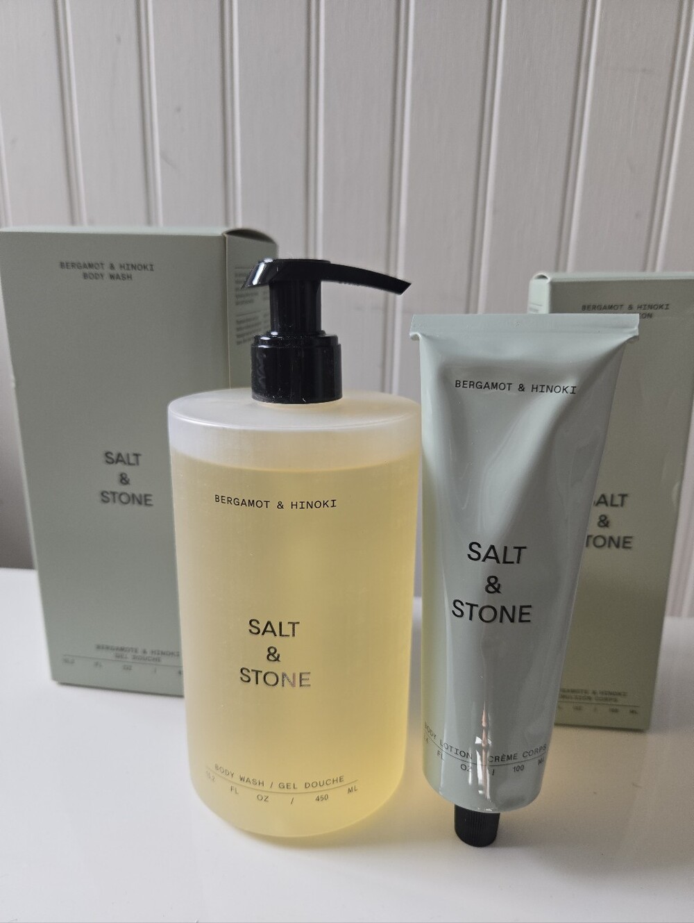 Lot Of 2- Salt & Stone-Bergamot & Hinoki Body Wash + Body Lotion